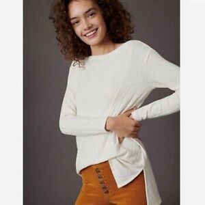Anthropologie Maeve Devine Tunic Sweater Cream NWT Size M Luxe Textured Knit New